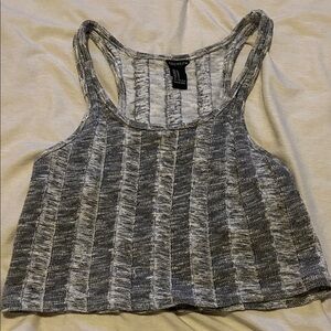 Forever 21 Gray Striped Ribbed Crop Tank Top